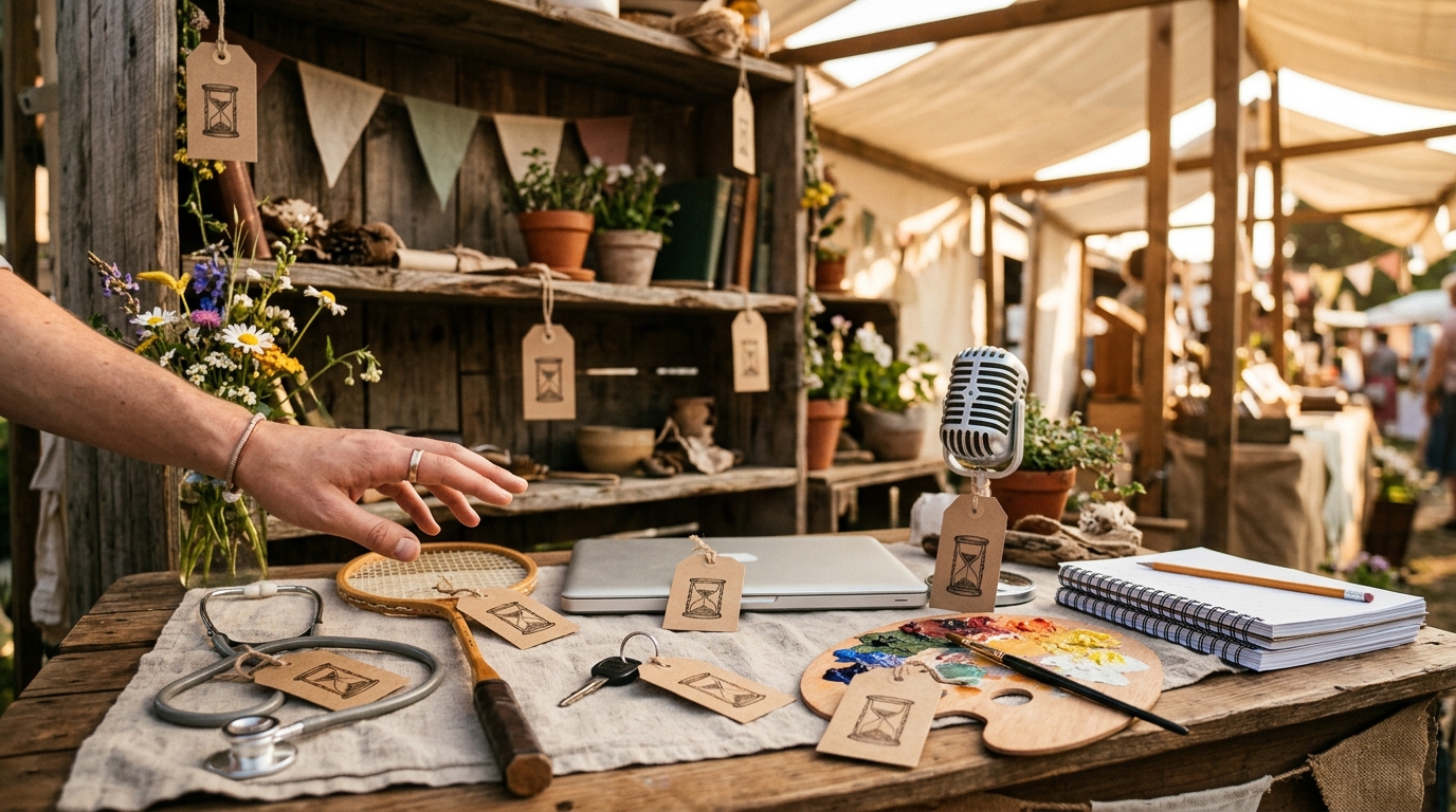 A market stall of skills, each priced in time rather than money