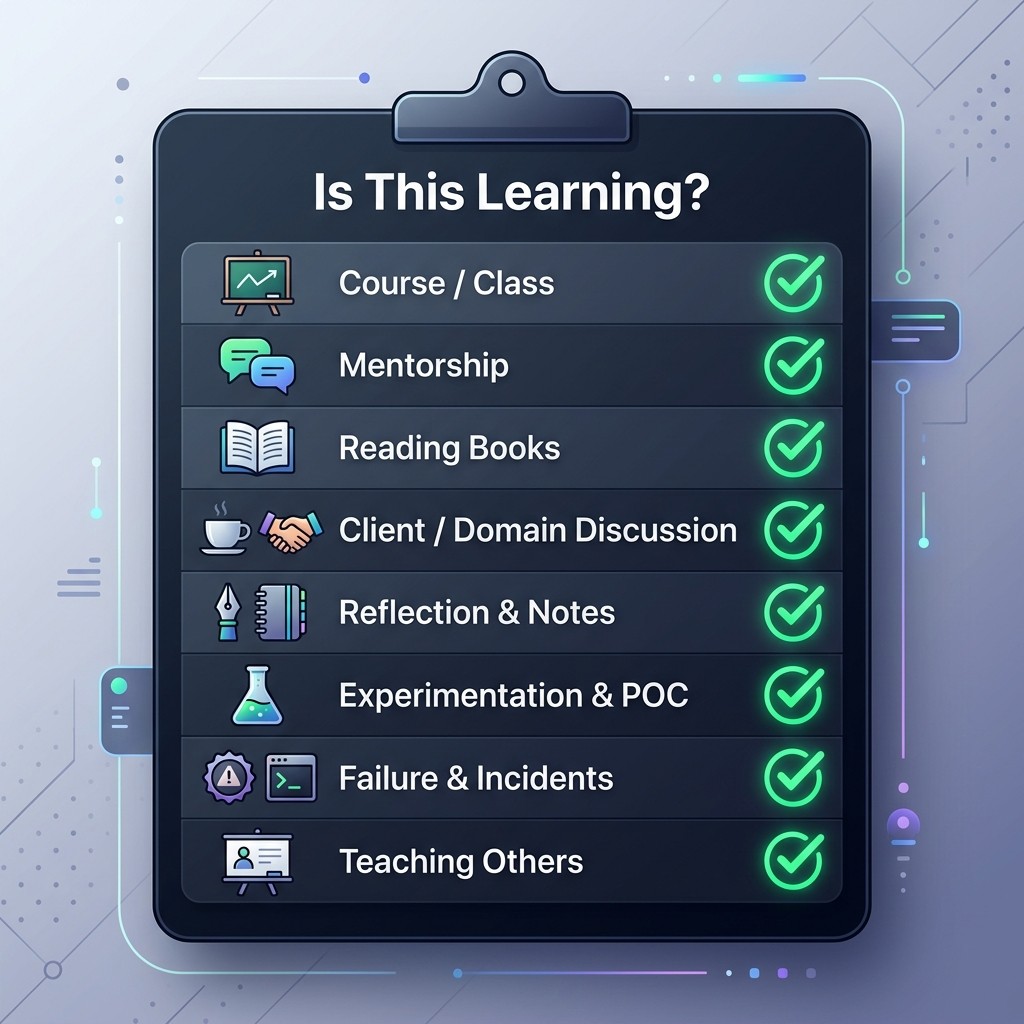 Eight activities, all of which qualify as learning