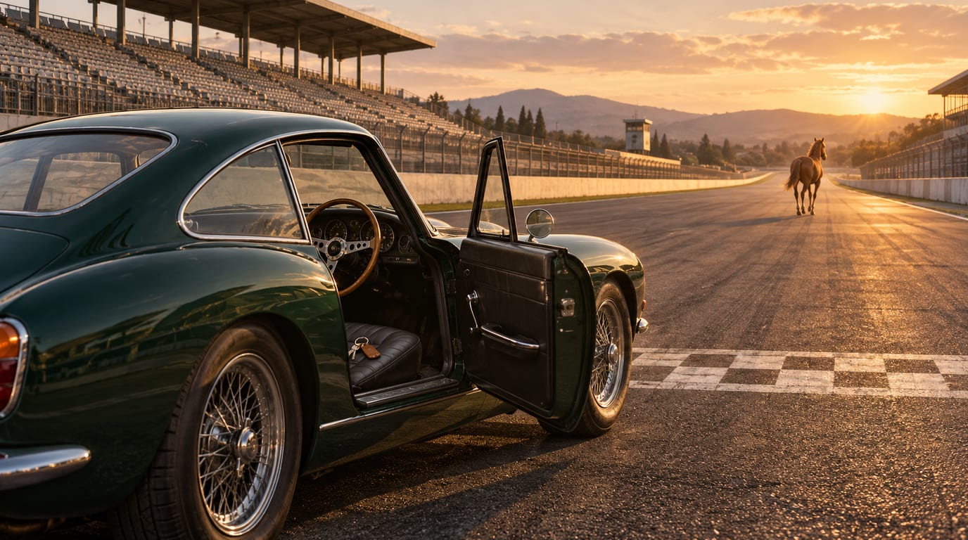 An empty sports car on the starting line, going nowhere without a driver